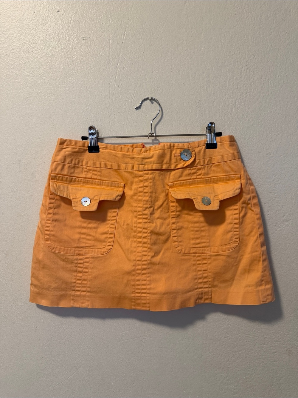 Vintage Martga B Women's Orange Cotton Mini Skirt with Front Flap Pockets Size 6